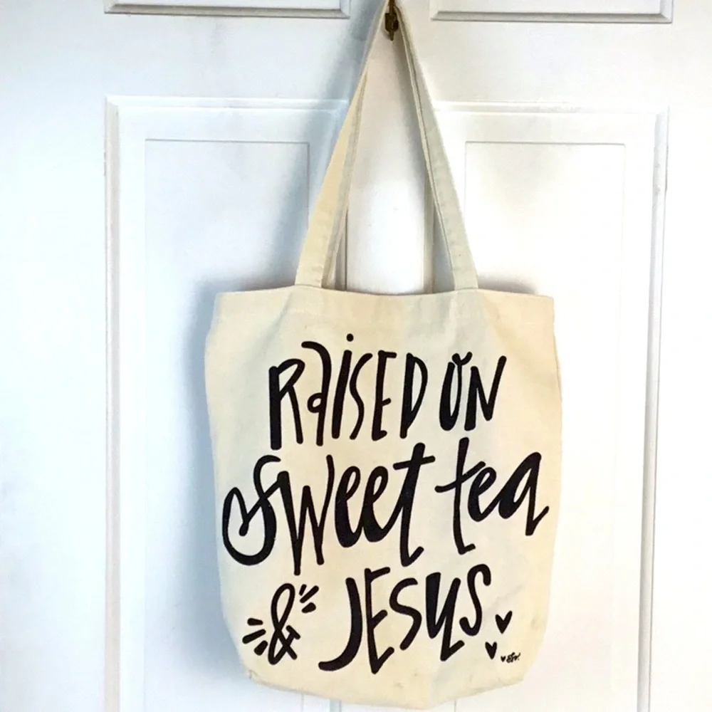 Christian Tote Bag Raised On Sweet Tea And Jesus Canvas Tote